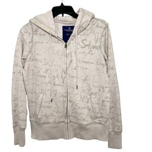 American Eagle‎ Outfitters Women's Graphic Zip Up Hoodie Sweatshirt Script Print